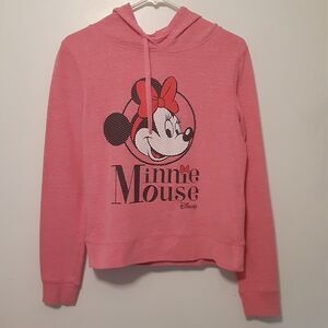 Disney Minnie Mouse Womens S 3/5 Pink Hoodie Sweatshirt Lightweight